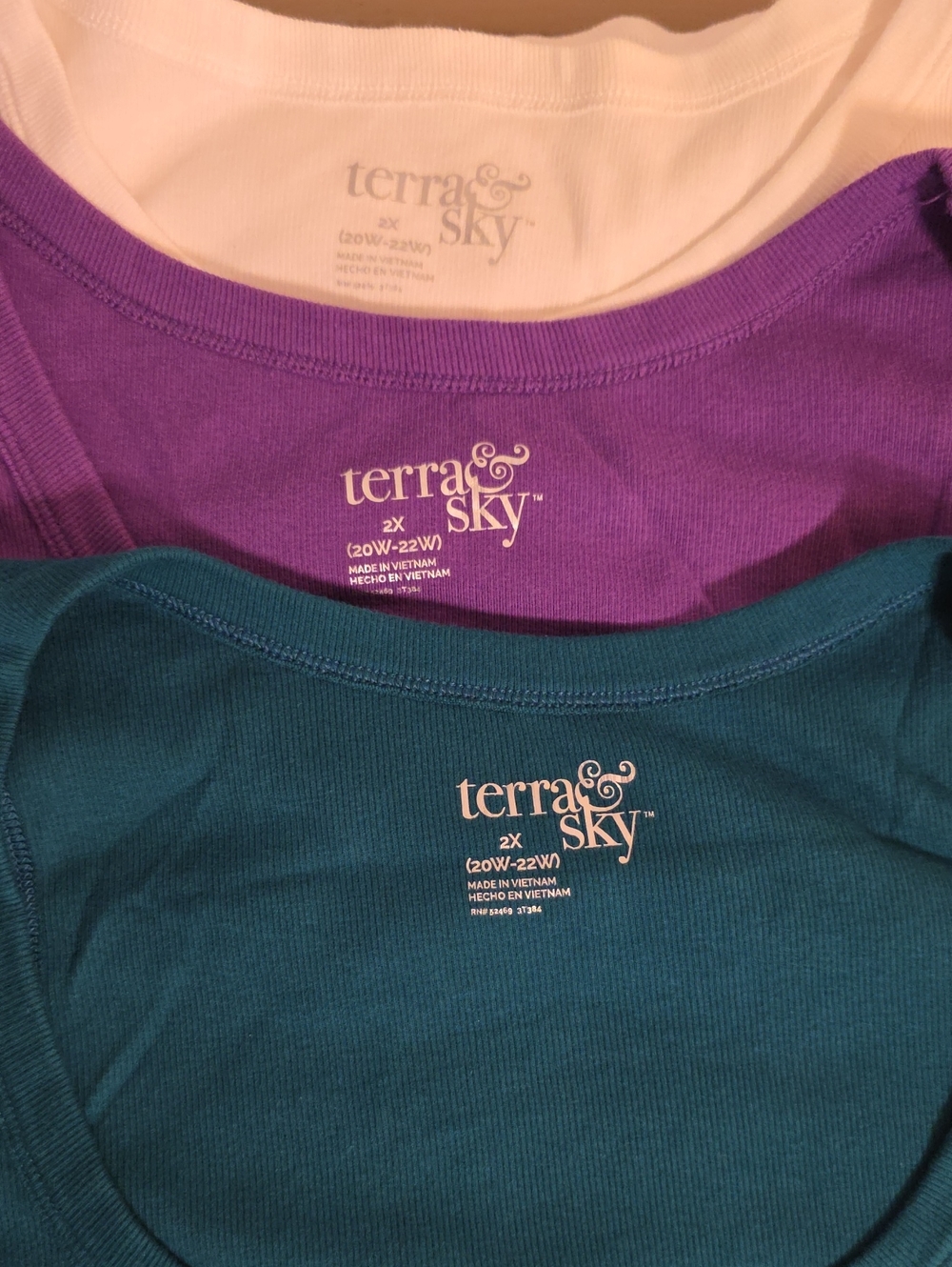 Terra & Sky Ribbed Tank Tops in Teal, White, and Purple Combo